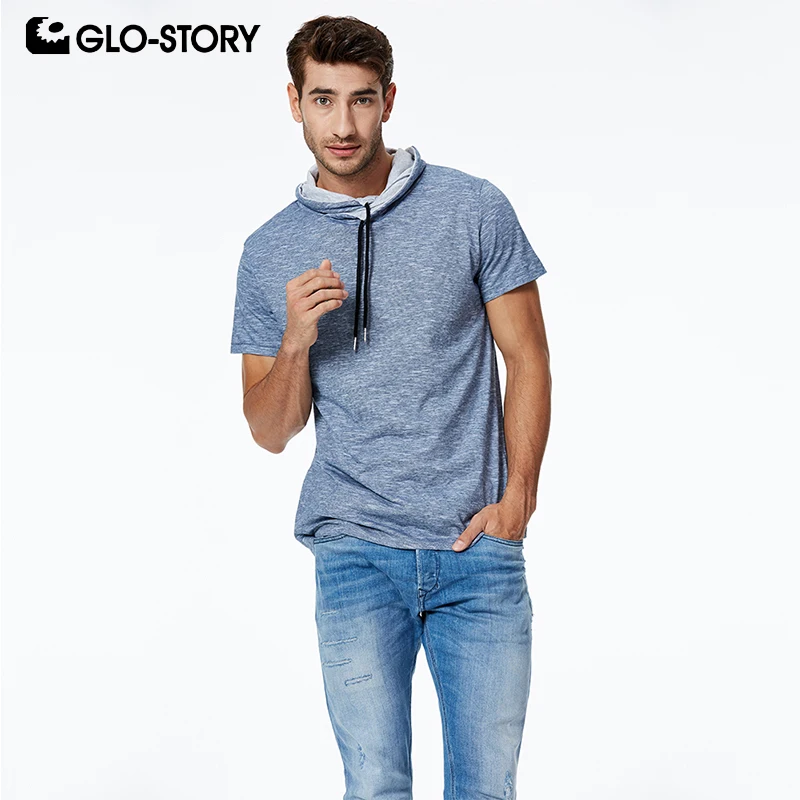 

GLO-STORY 2019 Spring New Men's Pullover Sweatshirts Hip Hop Street Short Sleeve Tops Casual Style for Male MPO-7323