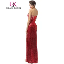 Luxury Grace Karin Long Formal Evening Dresses Crystal Sequin Pongee Split Red Elegant Evening Gowns Sexy Party Dress CL6102