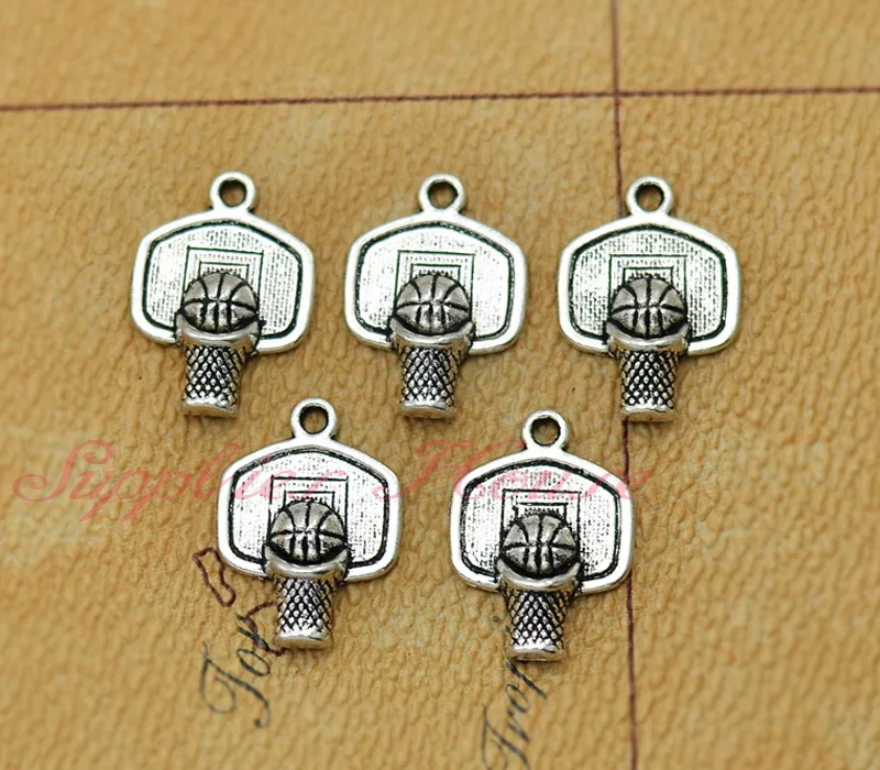 40pcs Basketball Charms,Antique Silver Backboard charm pendants,I love