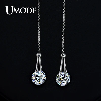 UMODE Серьги с покрытием из белого золота и швейцарским фианитом 2 карата JE0229B|long drop
