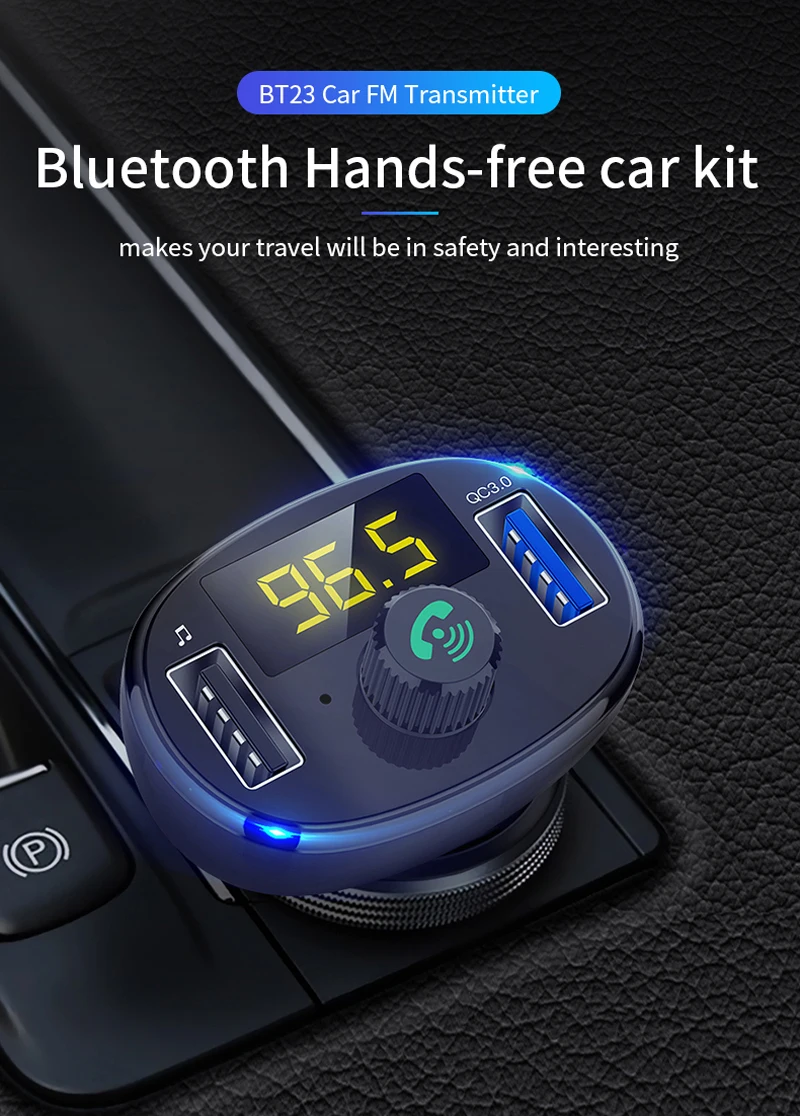 Fm-передатчик Bluetooth автомобильный беспроводной радио адаптер MP3 музыкальный плеер беспроводной Bluetooth громкой связи автомобильный комплект USB QC3.0 быстрое зарядное устройство