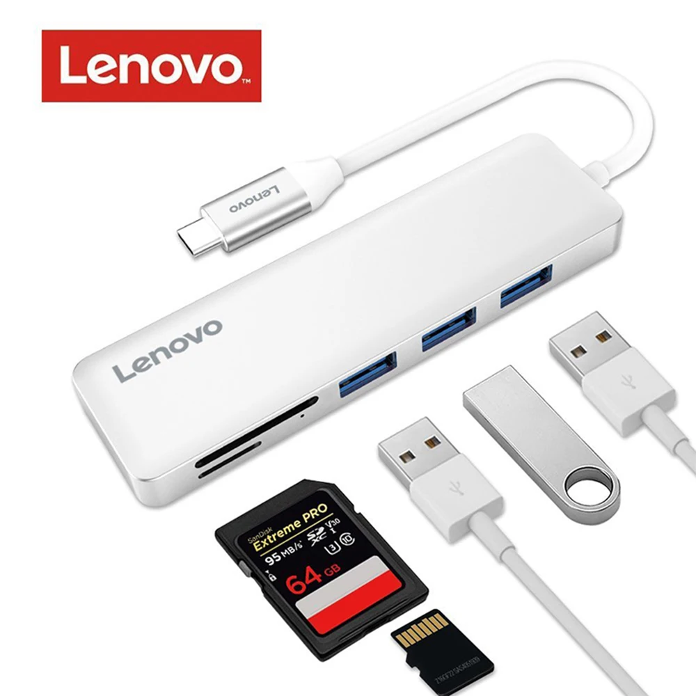 

Lenovo 5-in-1 USB Type-C to 3 Ports USB 3.0 Adapter USB-C Data Hub Slim 5Gbps SD/TF Card Reader for MacBook Pro Chromebook Pixel