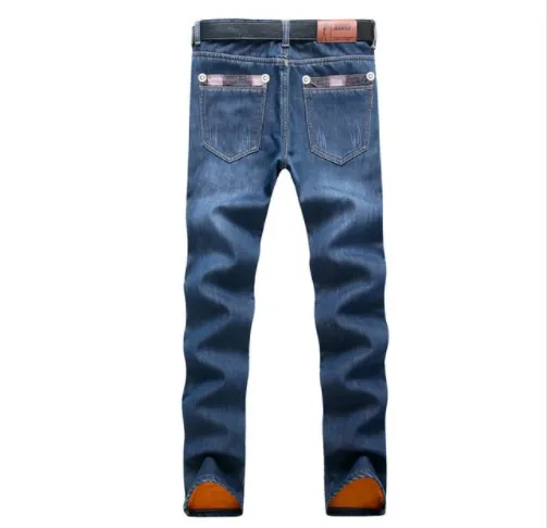 Мужские Зимние Синие флисовые джинсы с подкладкой, Стрейчевые джинсы, теплые джинсы для мужчин, дизайнерские облегающие джинсы bikrer, Молодежные джинсы 28-38 - Цвет: 1