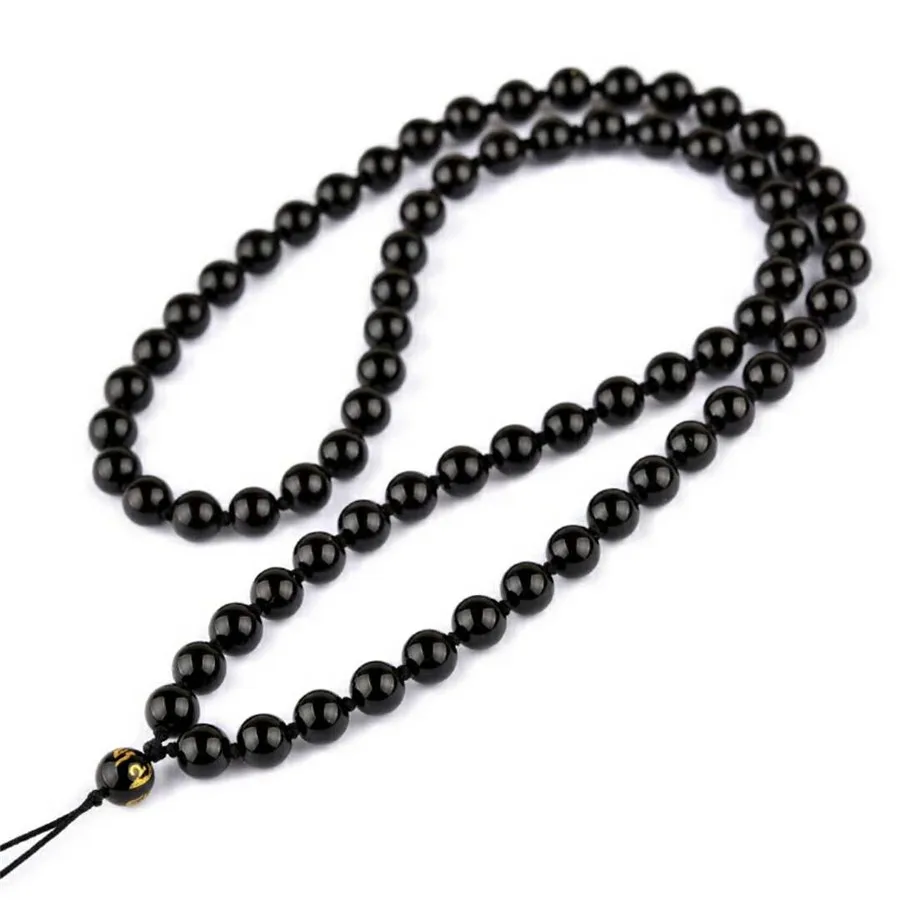 

Wholesale 6mm Genuine Natural Black Obsidian Gems Stone Women Adjustable Chains Necklace