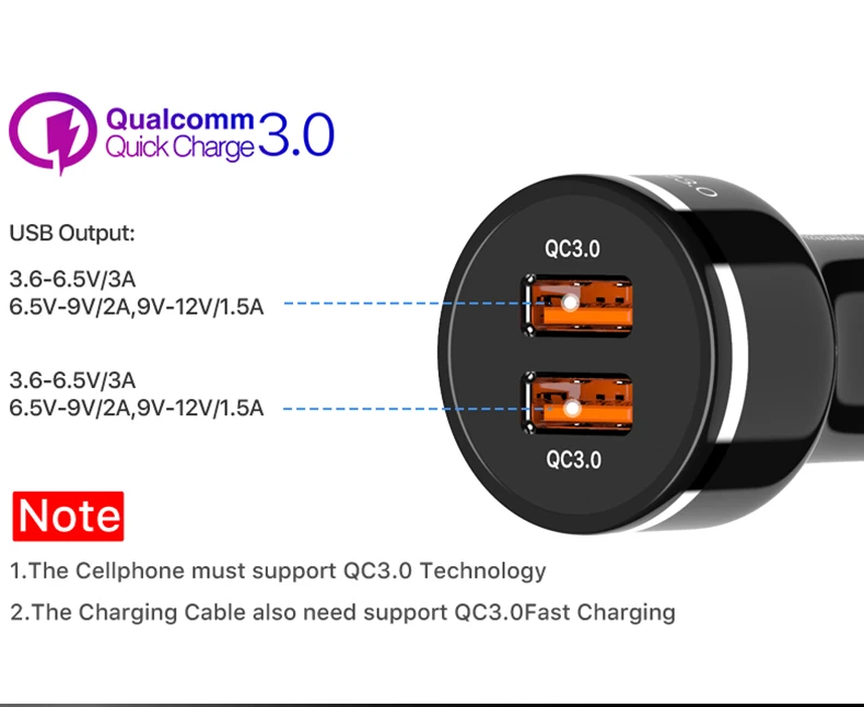 48W Dual Quick Charge 3.0 USB Car Charger QC 3.0 USB Charger (3)