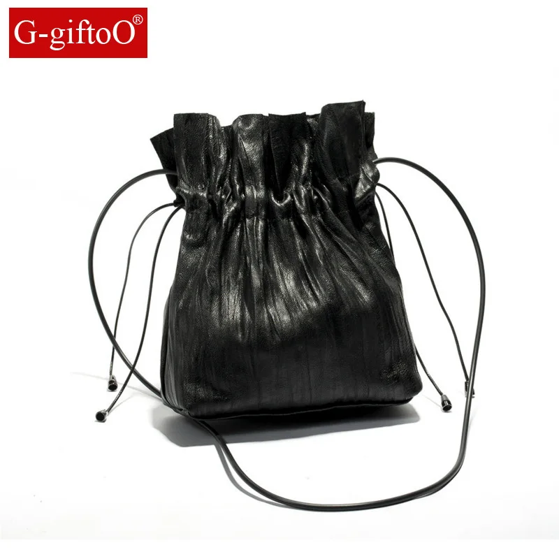 

Female bag 2019 original design niche personality fisherman bag wrinkled sheepskin shoulder slung bucket bag leather bag