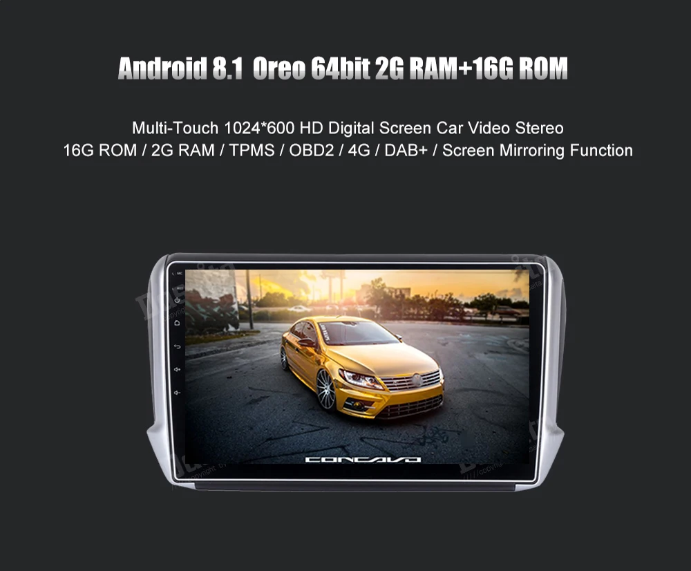 Perfect Dasaita 10.2" Android 8.1 Car GPS Player Navi for Peugeot 208 2008 with 2G+16G Quad  Core Stereo Radio Multimedia No DVD 4G 7