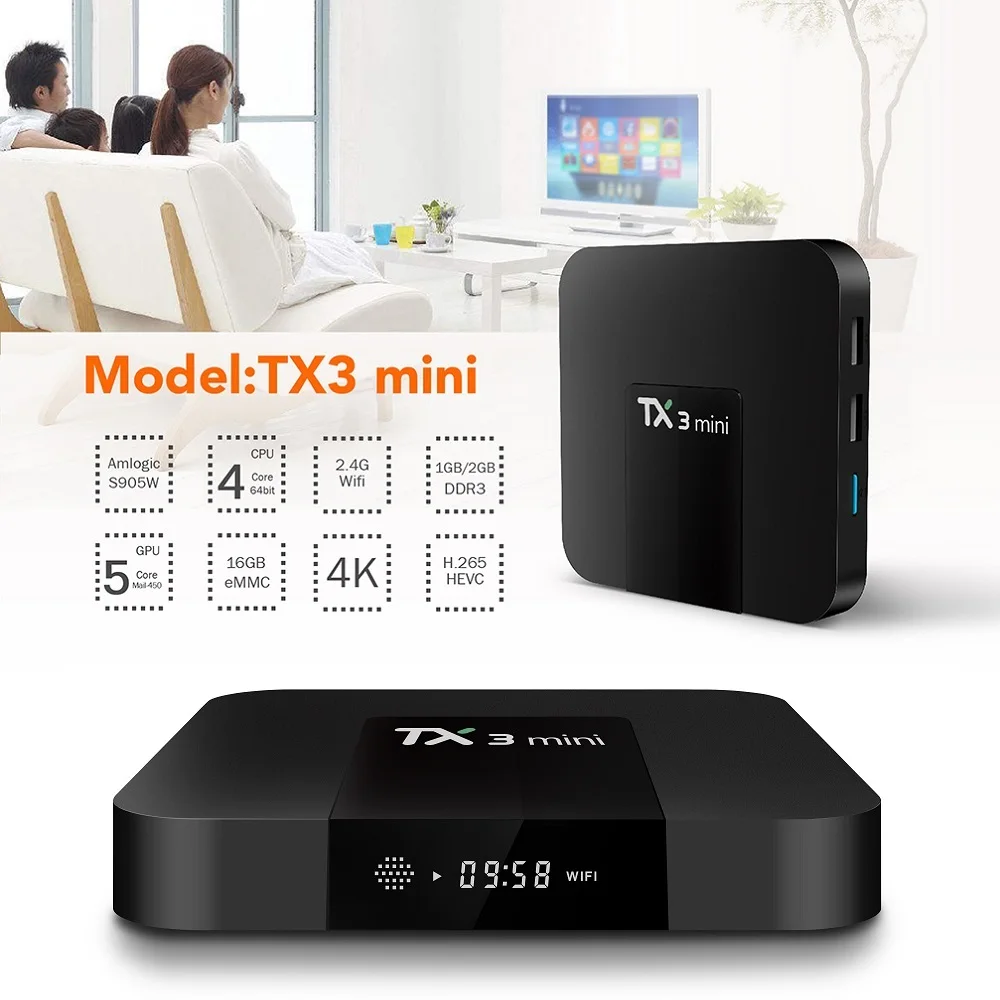 TX3 Мини Android 7,1 Smart tv BOX 2 Гб 16 Гб Amlogic S905W четырехъядерный ТВ-приставка H.265 4K WiFi Bluetooth IP tv box 1 ГБ 8 ГБ