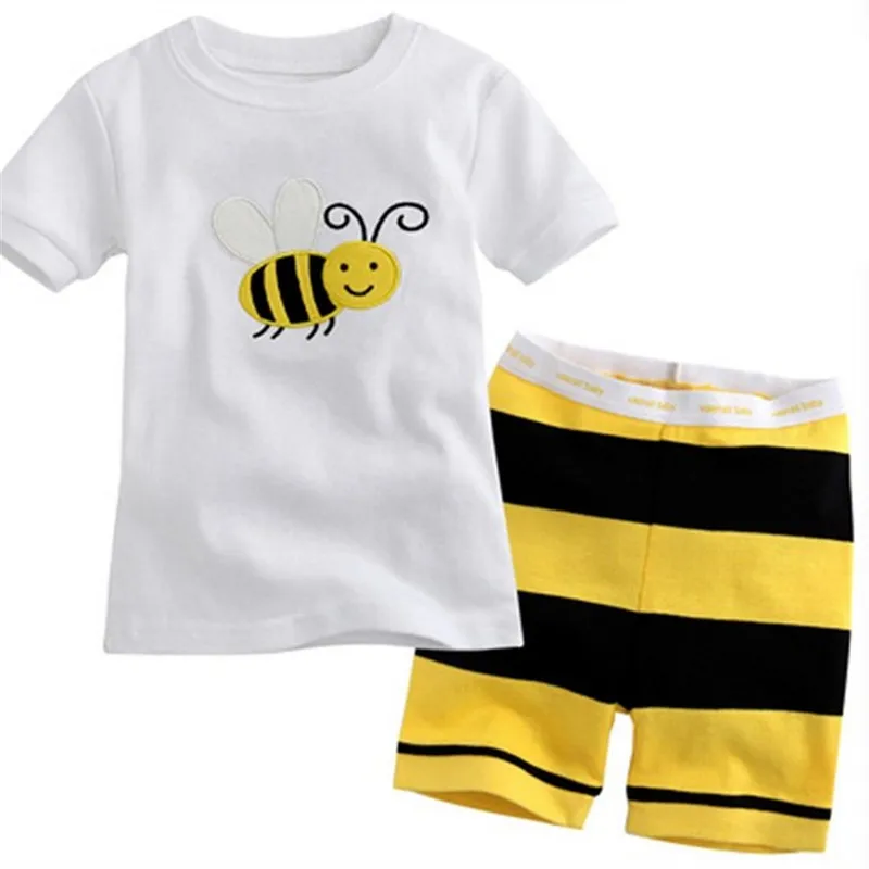 Новая Пижама для мальчиков и девочек, одежда для сна с рисунком вокруг шеи, Детская Хлопковая пижама для мальчика, комплект для детей, пижама с короткими рукавами для детей 2-7 лет - Цвет: Color as shown