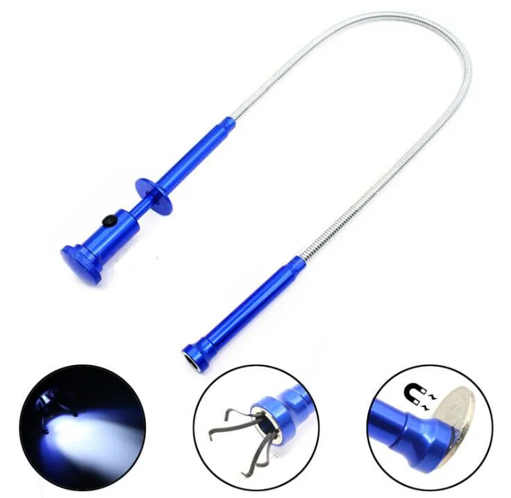 FreeShipping 62cm with LED light strong magnetic universal four-claw pick-up pass sewer toilet take-up clip car repair tool | Автомобили и