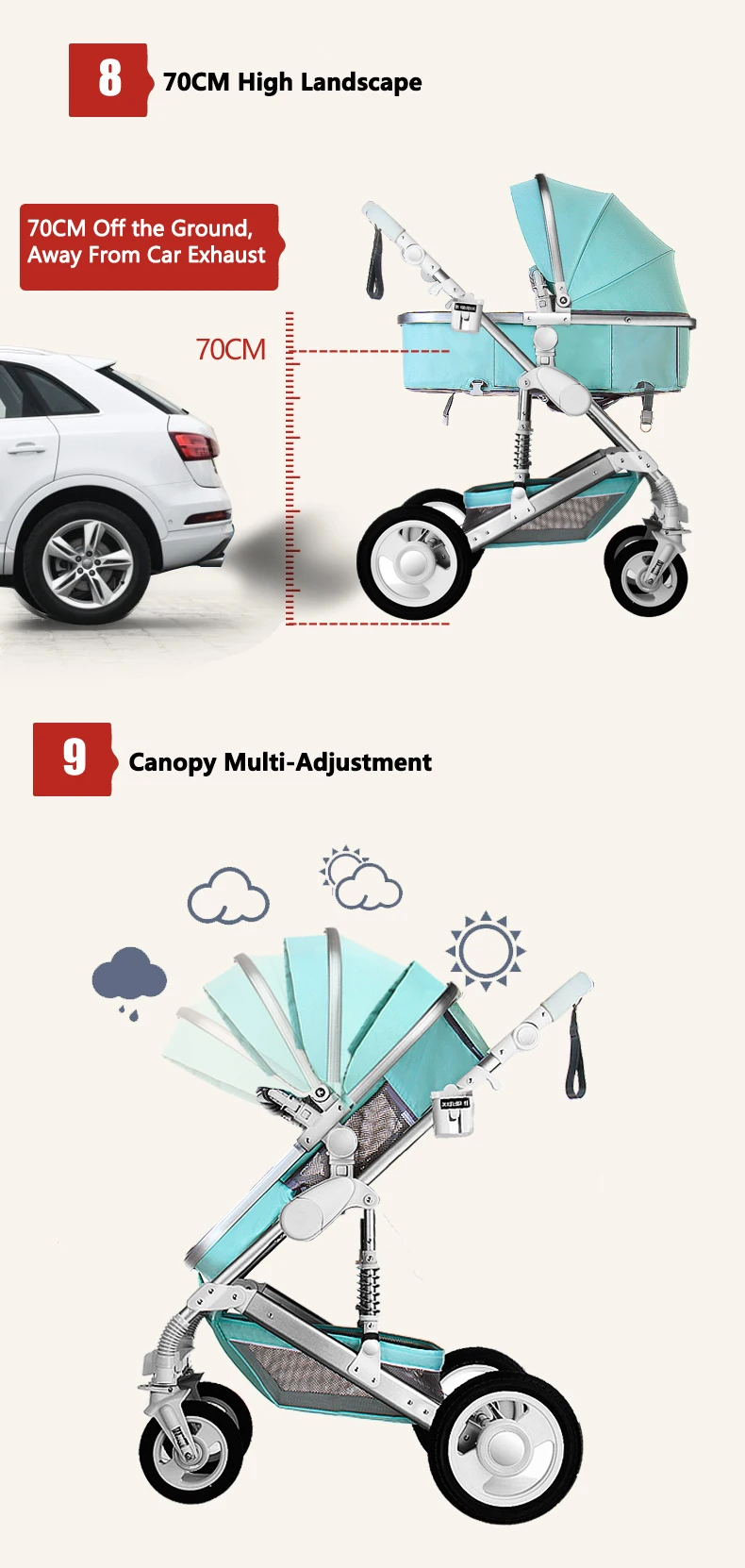 High Landscape   Luxury Infant  3 in 1 stroller Baby Stroller  Carriage Basket Four Wheels Stroller Baby Safe Seat