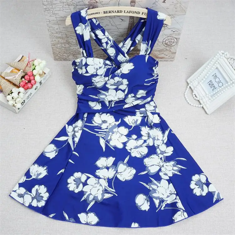 Crop Bandage Skirt Swimsuit Women Sexy Plus Size Swimming Suit Lady One-piece Swimsuit  Gather Chest Swimsuit Beach Wear Dress 2