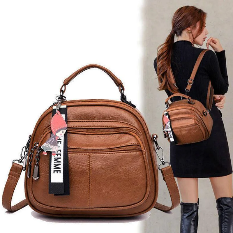 Женский дизайнерский винтажный рюкзак из искусственной кожи, женский многофункциональный маленький рюкзак с защитой от кражи, кошелек, женская сумка на плечо