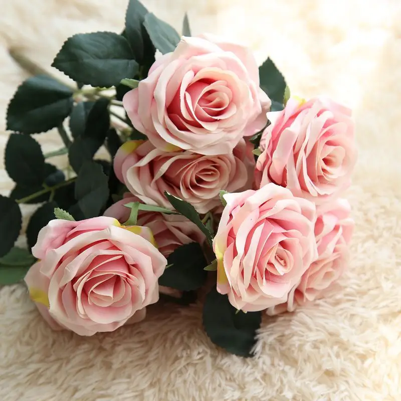 1 букет французских искусственных шелковых роз, букет цветов, искусственные цветы, Свадебный декор, вечерние цветы - Цвет: 2