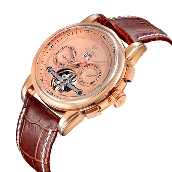 

ORKINA Men watches Automatic mechanical watch tourbillon Sport clock leather Casual business wristwatch Gold relojes hombre