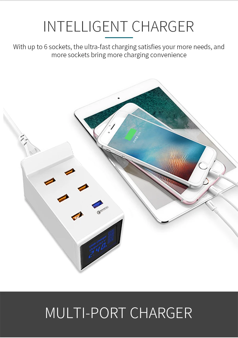 40W Quick Charge 3.0 Smart USB Charger Adapter Led Display Fast Charging Power Socket HUB (7)