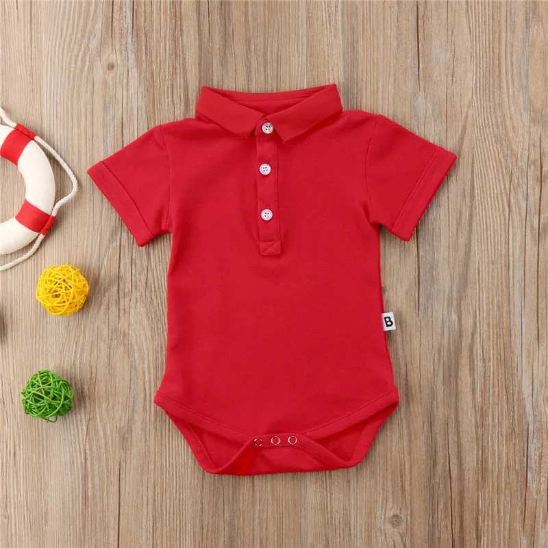 Летний для новорожденных комбинезон с короткими рукавами Bebe custume Polo однотонные комбинезоны спецодежда с отложным воротником для маленьких мальчиков и девочек