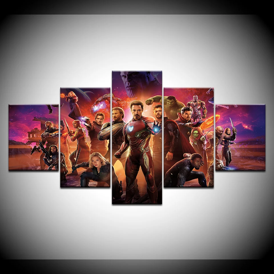 Moive Poster Canvas Painting 5Pcs Marvel Avengers Wall Art Modular
