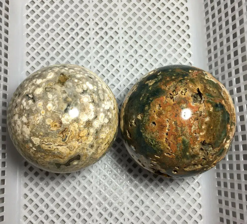 

3.7kg 2pcs wholesale Different size color crystal natural polished ocean jasper crystal ball