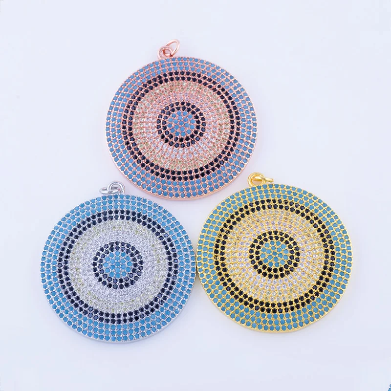 Big Size 35*35mm European Hot Round Circle Colorful Nano Zircon Pendants statement necklace 2017 colar feminino indian jewelry