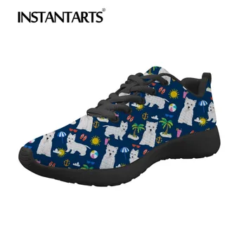 

INSTANTARTS Fashion 3D Cute Westie Florals Print Men's Shoes 2019 Spring Breath Man Sneakers Plus Size Casual Flat Shoes for Boy