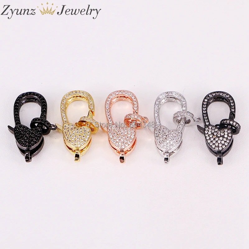 

10PCS ZYZ292-8394 Paved CZ Heart Lobster Clasp DIY Jewelry Bracelets Necklaces Connectors Clasps Findings