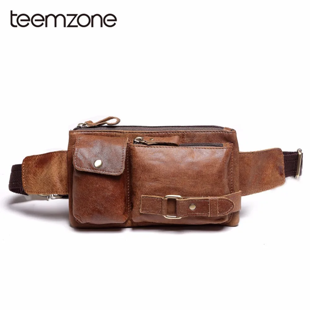 Teemzone Cow Genuine Leather Waist Pack Fanny Pack Bum Belt Bag Men Pouch Pochetes Bolso Cintura Marsupio Uomo Banane Sac S3371