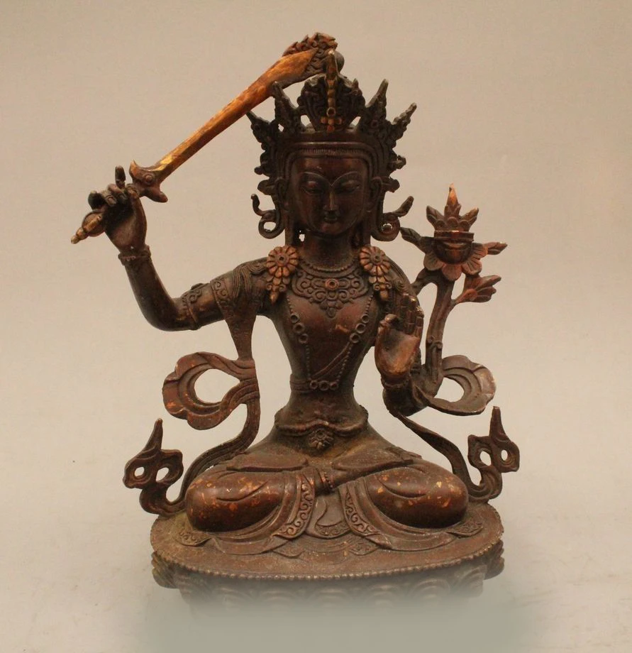 

DS 11" Tibet Tibetan Buddhism Bronze Wenshu Manjushri Boddhisattva Goddess Statue