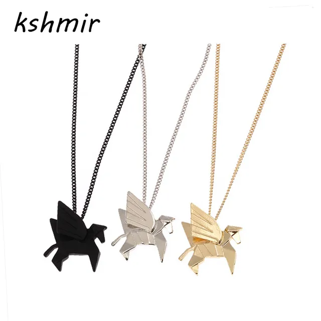 Kshmir Dikontrak Origami Hewan Pendek Hitam Horse Kalung Collarbone