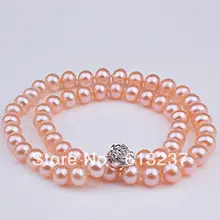 Caliente del envío del nuevo 2014 estilo de moda diy AAA 8 – 9 mm rosa de agua dulce collar de perlas 18 ” de largo MY5166