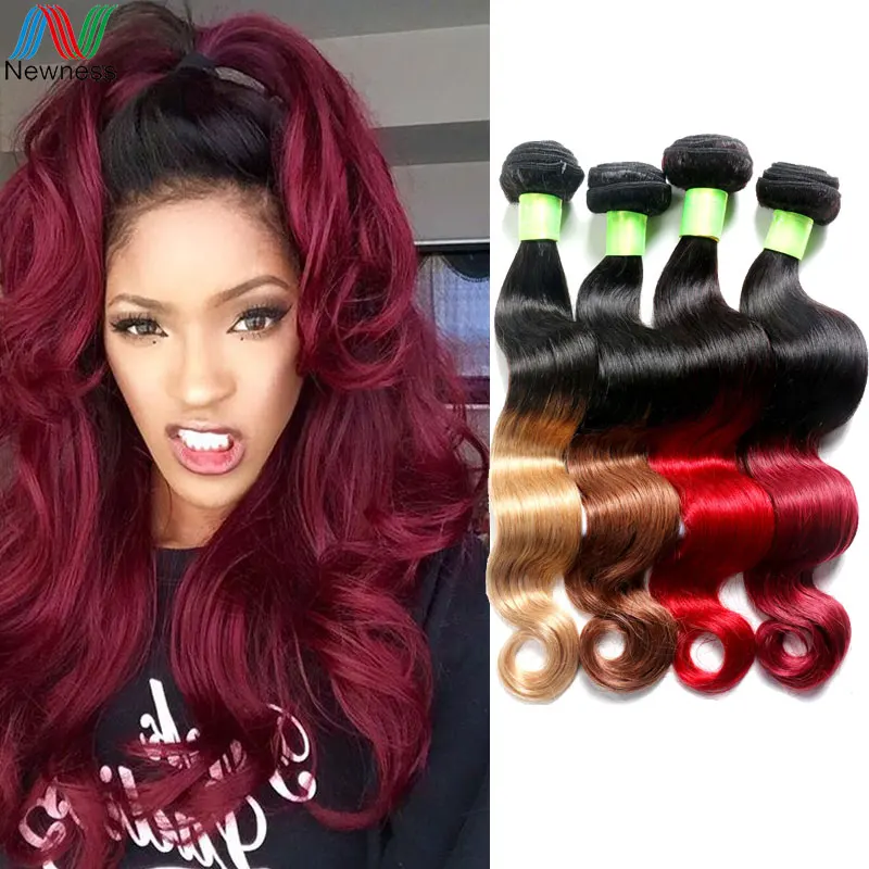 

Newness Ombre Hair Extensions Brazilian Body Wave Two Tone Color 100% Human Hair Weaves T1B/27 Brown Burgundy Red Free Shipping