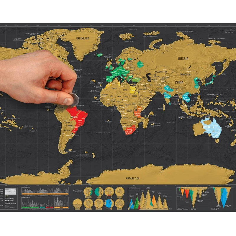1pcs Deluxe Erase Black World Map Scratch for World Map Personalized Travel Scratch for Map Room Home Decoration Wall Stickers