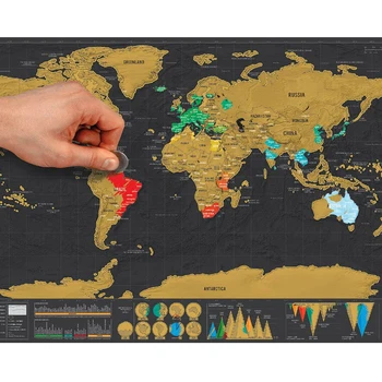 1pcs Deluxe Erase Black World Map Scratch for World Map Personalized Travel Scratch for Map Room