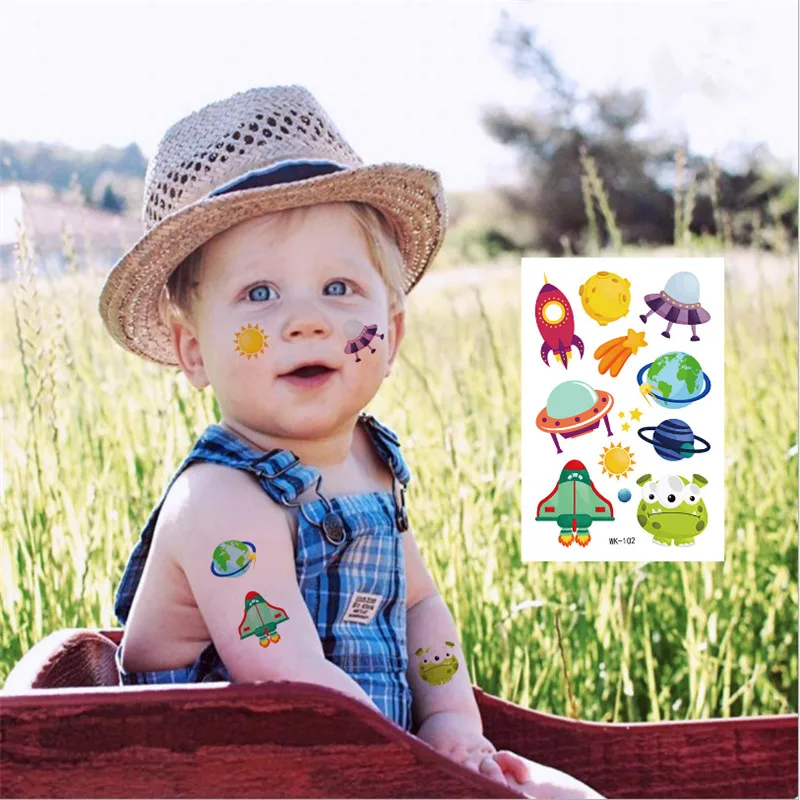 

10pcs Cartoon Cosmic Spaceship Children's Tattoo Stickers Astronauts Temporary Tattoo Stickers Birthday Party Decoration Kids-S