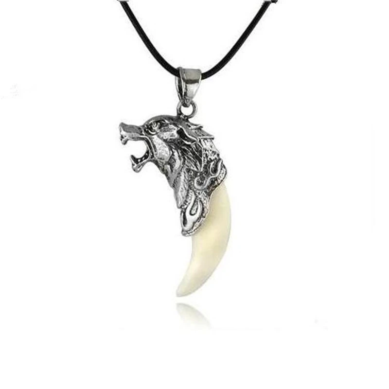JINSE Punk Fashion Brave Men Wolf Tooth Spike Pendant Necklaces Men Personality Male Necklace Jewelry for Friends Gift BLS194