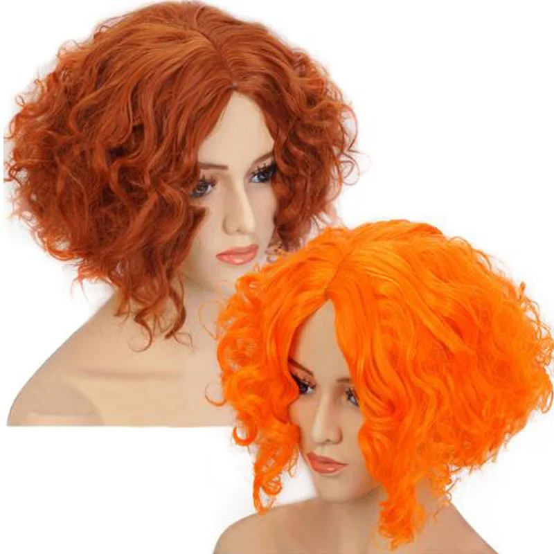 

Alice in Wonderland Mad Hatter Tarrant Hightopp Orange Brown Wig Short Curly Cosplay Costume Wigs + Wig Cap