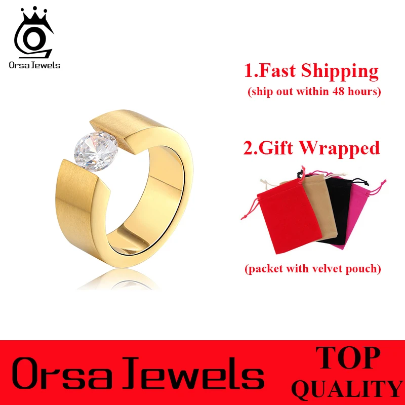 ORSA JEWELS 2019 Fashion Wedding Engagement Rings with 1ct Luxury AAA Austrian Cubic Zirconia for Men Women Jewelry Band GTR23