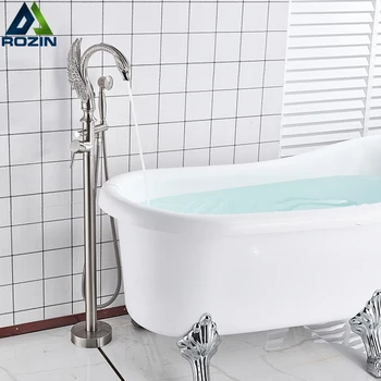 

Swan Shape Bathtub Faucet Freestanding Bathroom Bath Tub Mixer Tap Single Handle with Handshower Floor Mounted Bath Shower Tap