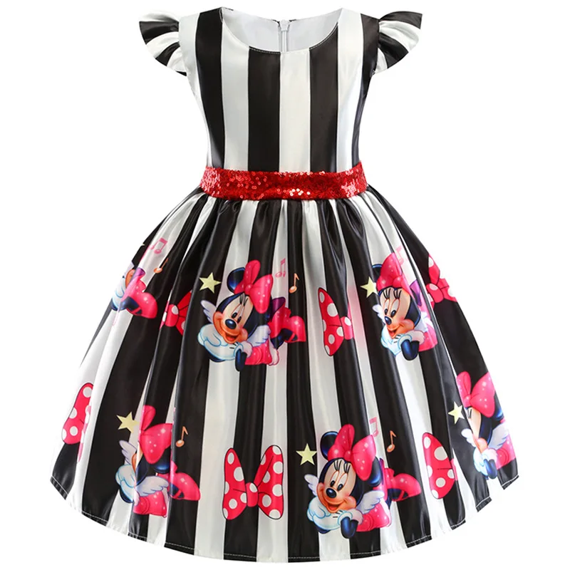 

Fancy Birthday Party girls Dress Minnie prints stripe Dress Cartoon sequin dress Kid Costume Baby Girls Clothing For Kids 1- 6T