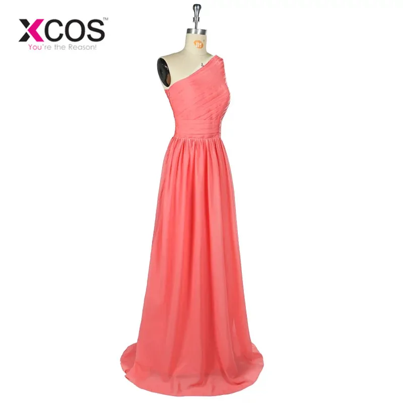 XCOS арбуз новые элегантные, на одно плечо Длинные свадебные платья женские длиной до пола шифоновые свадебные платья