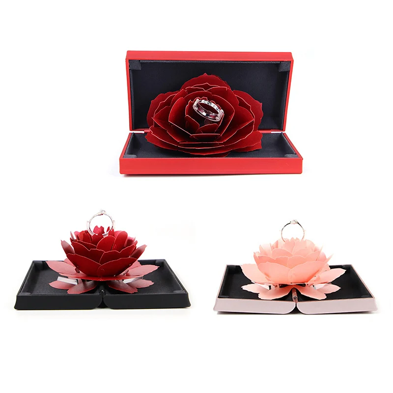 

Creative Wedding Marriage Rotating Rose Ring Box Lovely Engagement Box For Ring Jewelry Storage Display Gift Box Holder