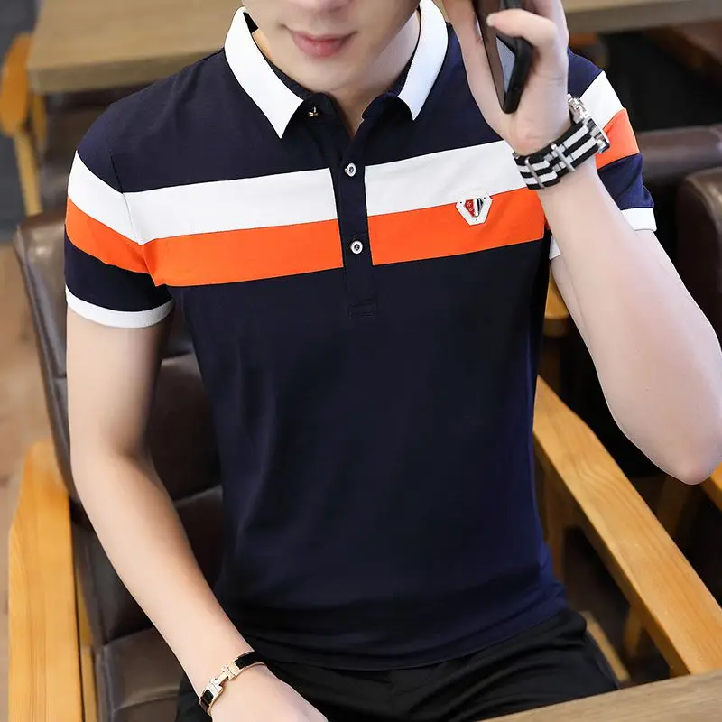 

2019 new brand arrival men's polo shirts Tops Tees short sleeve turn down callor solid casual fashion cotton silk male polos