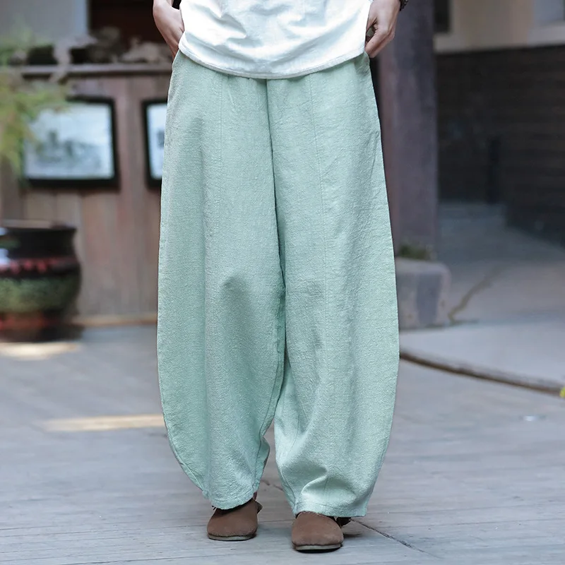 Great Choice Products Women's Baggy Linen Wide Leg Trousers Casual Patchwork Elastic Waist Harem Pants