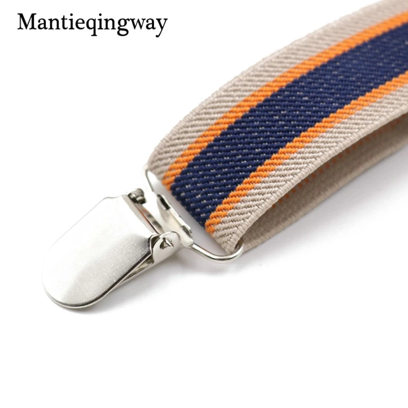 Mantieqingway High Quality Men's Suits Elastic Striped Suspenders Men PU Leather 3 Clip Suspenders Belt Strap Adjustable Braces