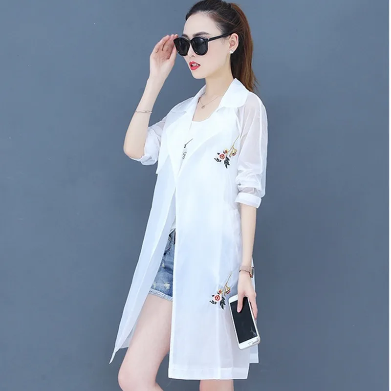 discounted  UHYTGF Summer tops coat women New embroidery plus size Sun protection clothing thin jacket Anti-UV 