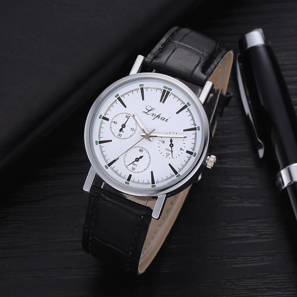Лидер продаж, мужские часы, модные мужские часы, простые кварцевые наручные часы с белым циферблатом, кожаный ремешок, Reloj Hombre50