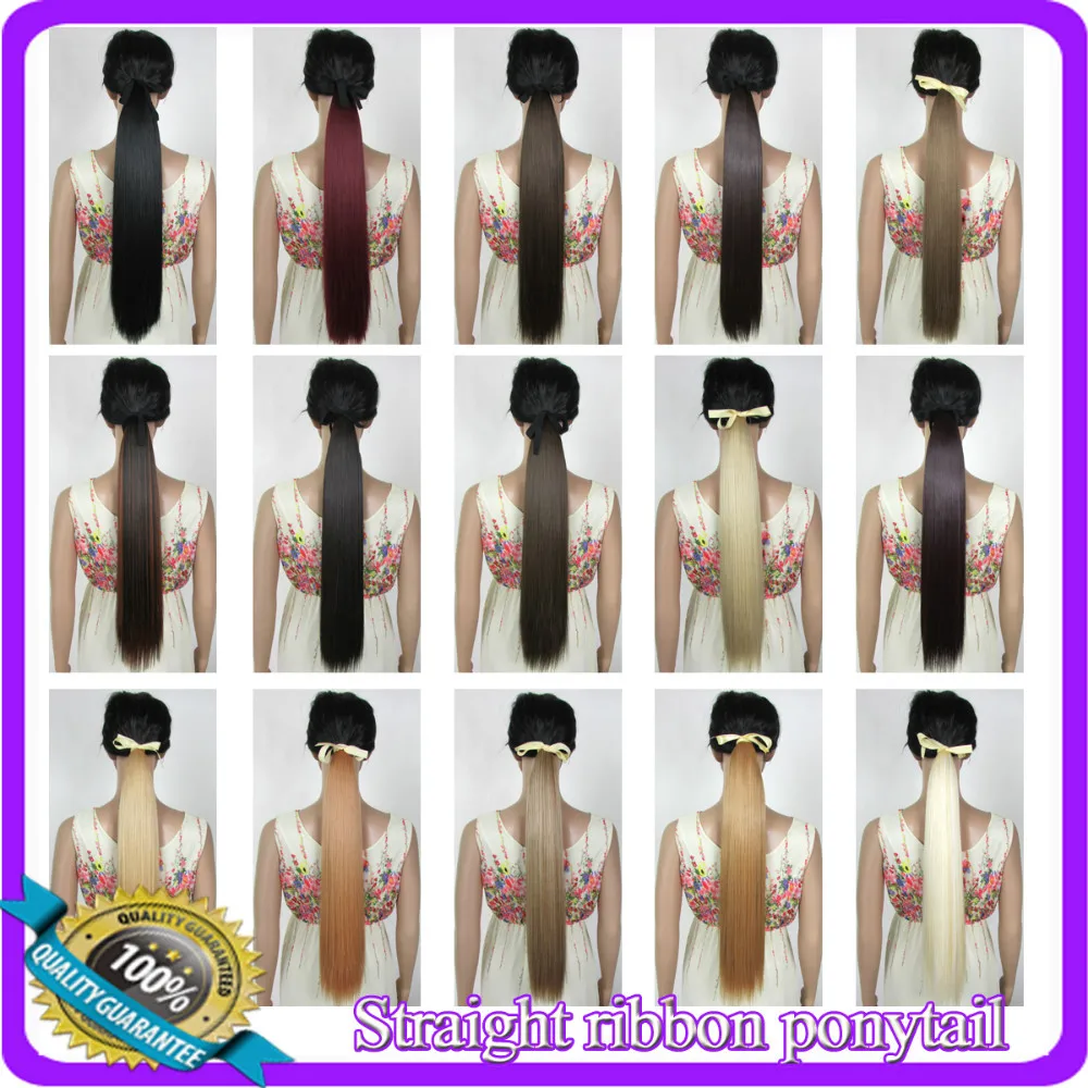 22(55cm) 90g straight ribbon ponytail hairpiece hair pieces clip in hair extensions 40 colors available