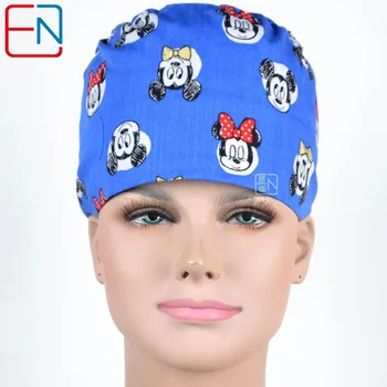 

New Cotton Scrub Caps Mask WOMEN Hospital Medical Hats Cartoon Print Tieback Adjustable Cotton WOMEN Surgical Caps Masks