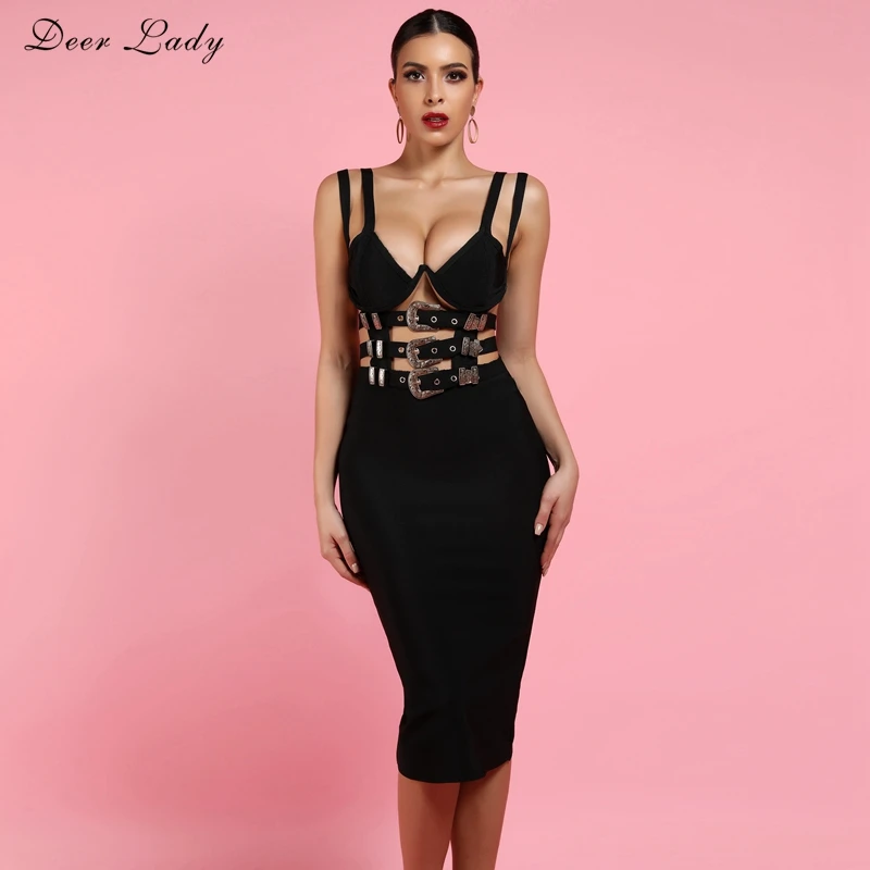 

Deer Lady Bandage Dresses 2019 New Arrivals Black Sexy Bandage Dress Rayon Women Hollow Out Bodycon Bandage Dress Party Club