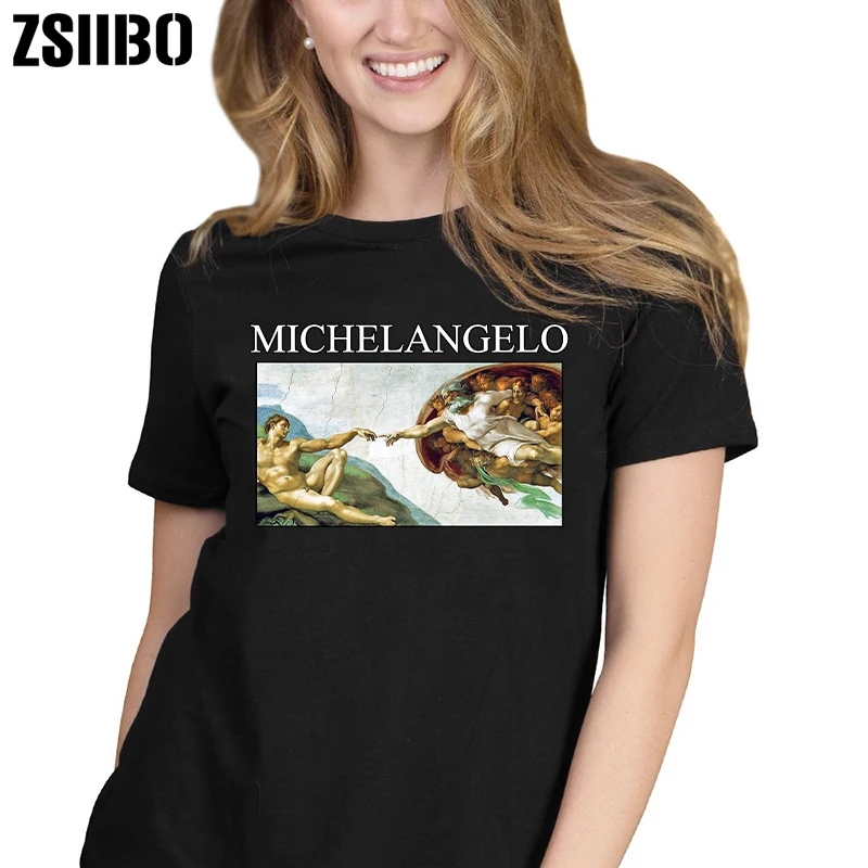 

Michelangelo Sistina Tshirt Plus Size Korean Style Short Sleeve Clothes Tee Shirt Femme Ulzzang Aesthetic Art T-shirts Women
